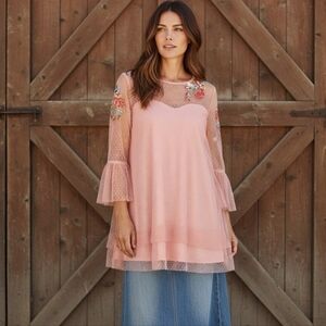 Johnny Was Pink Tunic with Embroidery